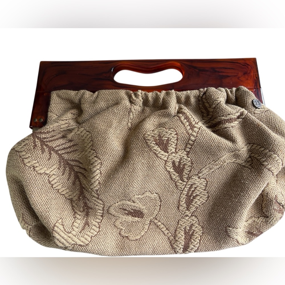 Vintage Boho Clutch Purse Lucite Handle Floral Tapestry FS originals